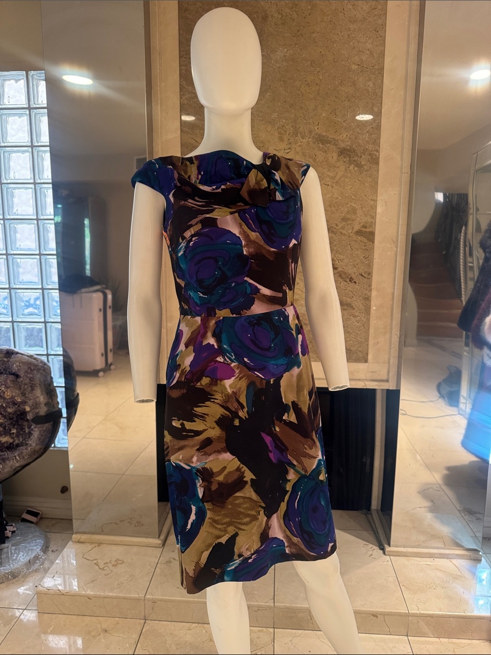 David Meister Abstract Floral Sheath Dress Blue Purple